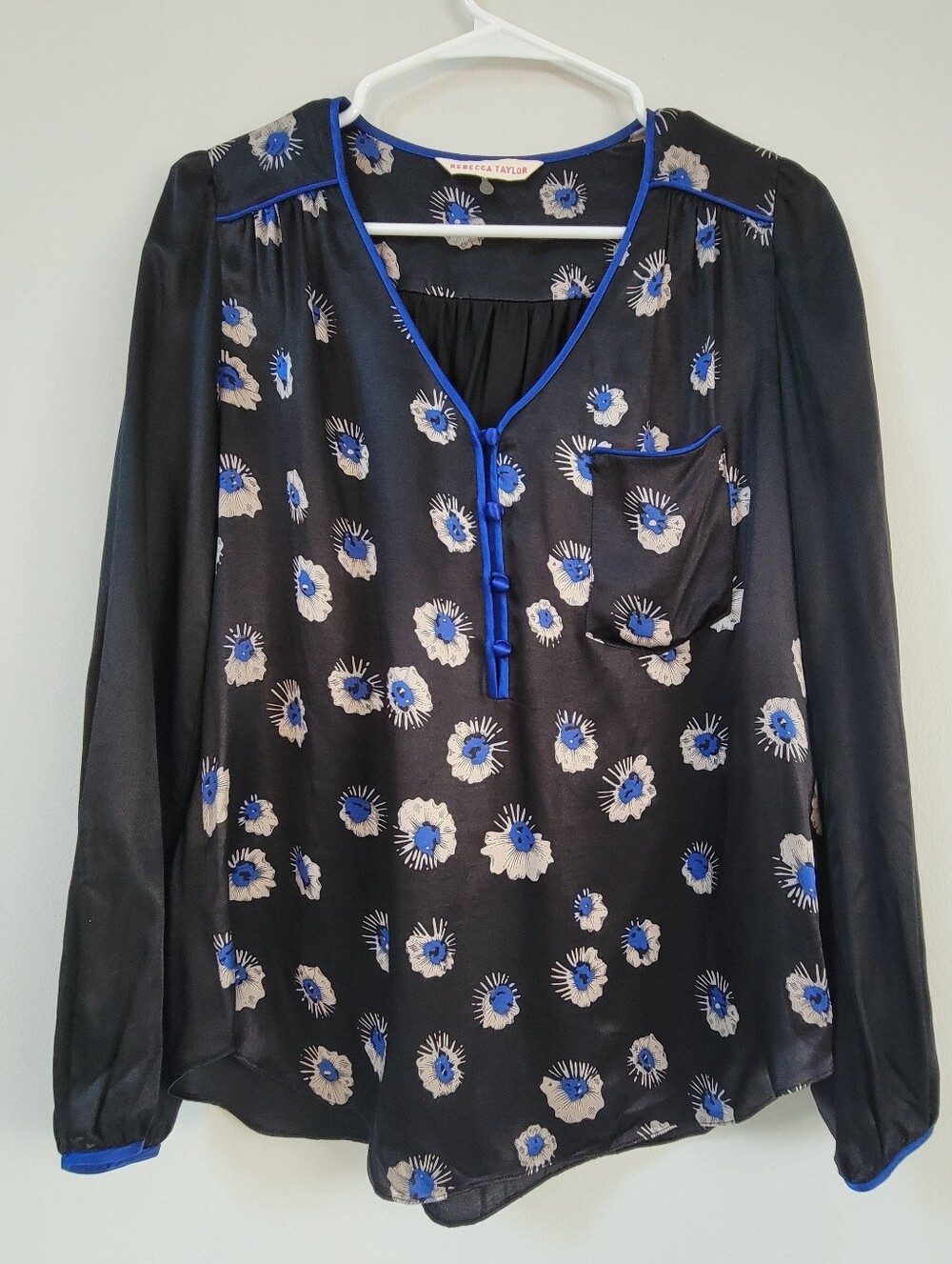 Rebecca Taylor Silk Blend Long Sleeve Top Women Size 4 Office Corporate Abstract
